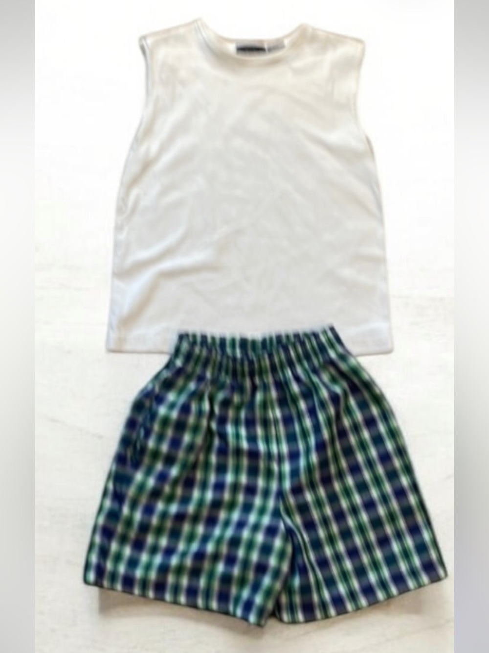 Vintage Y2K Kelly’s kids blue green plaid shorts & sleeveless tank top size 5 6